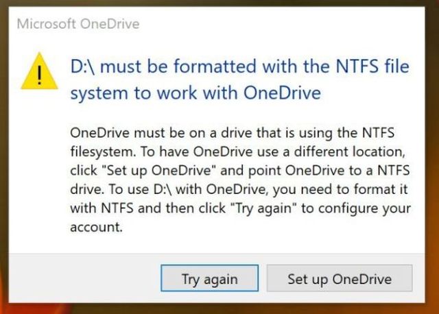 Microsoft OnrDrive wspiera tylko dyski w NTFS