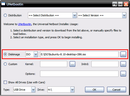 Universal Netboot Installer - okno aplikacji