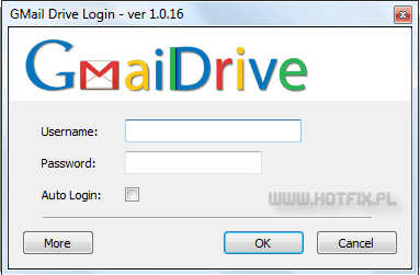 Okno logowania GMail Drive